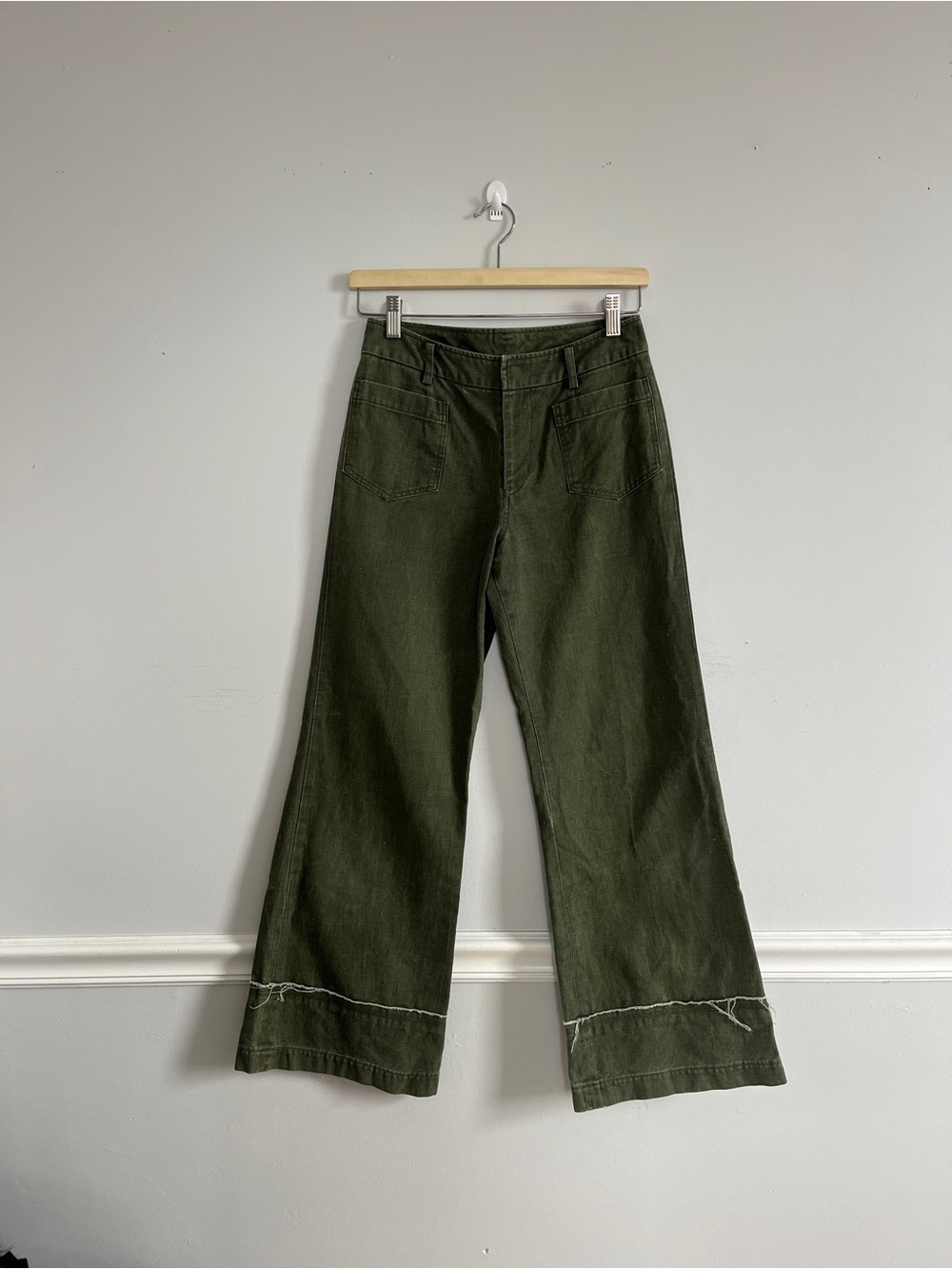 Comme des Garcons Olive Green Trousers with Label Detail